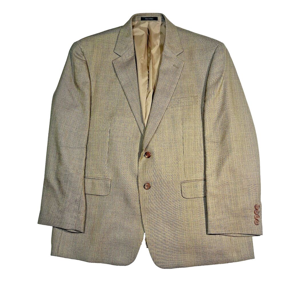 Lauren Ralph Lauren Wool Silk Hounds toothBlazer Suit Jacket Mens 44S Khaki Tan